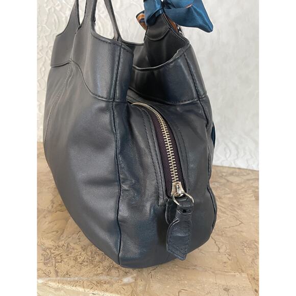 COACH Lexy pearlized navy Pleated Leather Carryall Shoulder Bag F18829 - Picture 5 of 10